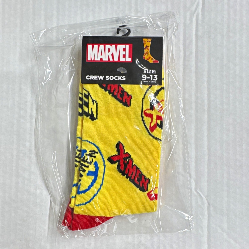 MARVEL Comics Graphic Print Crew Socks Mens Size 9-13 1 Pair Yellow